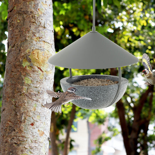 Metal Hanging Bird Feeder and Bath with Weatherproof Dome - Color: Natural