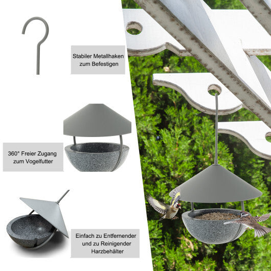 Metal Hanging Bird Feeder and Bath with Weatherproof Dome - Color: Natural