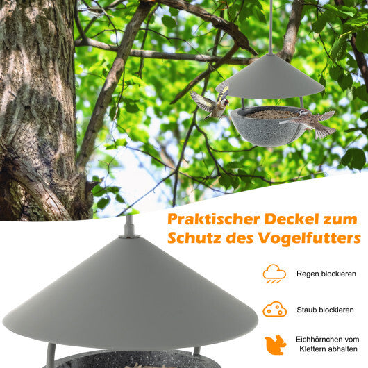 Metal Hanging Bird Feeder and Bath with Weatherproof Dome - Color: Natural