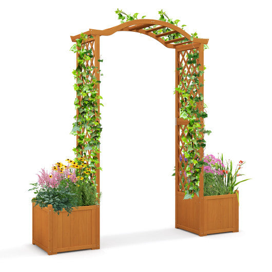 Wooden Garden Arbor with Planter and Trellis for Climbing Plants Decorations-Orange