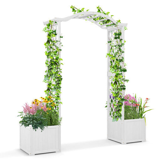 Wooden Garden Arbor with Planter and Trellis for Climbing Plants Decorations-Orange