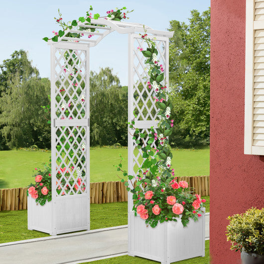 Wooden Garden Arbor with Planter and Trellis for Climbing Plants Decorations-Orange