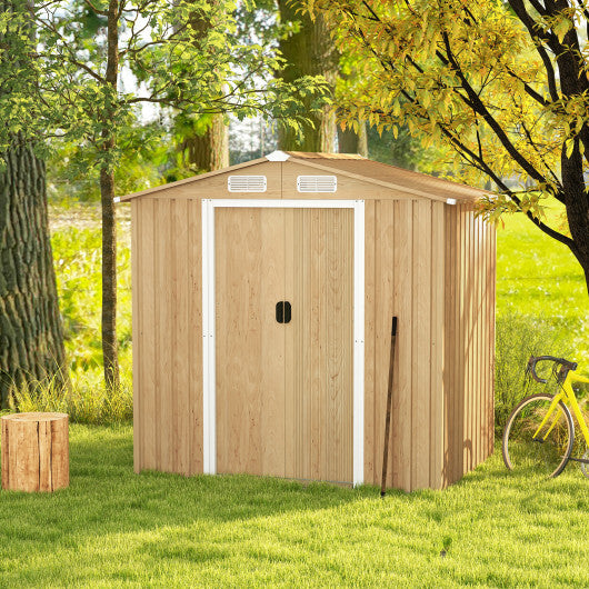 Weather Resistant Galvanized Steel Shed with Tilted Roof for Backyard Garden Patio Lawn-Natural - Color: Natural