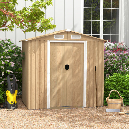 Weather Resistant Galvanized Steel Shed with Tilted Roof for Backyard Garden Patio Lawn-Natural - Color: Natural