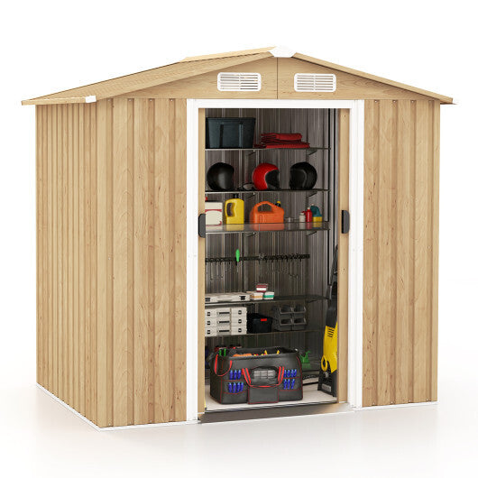 Weather Resistant Galvanized Steel Shed with Tilted Roof for Backyard Garden Patio Lawn-Natural - Color: Natural