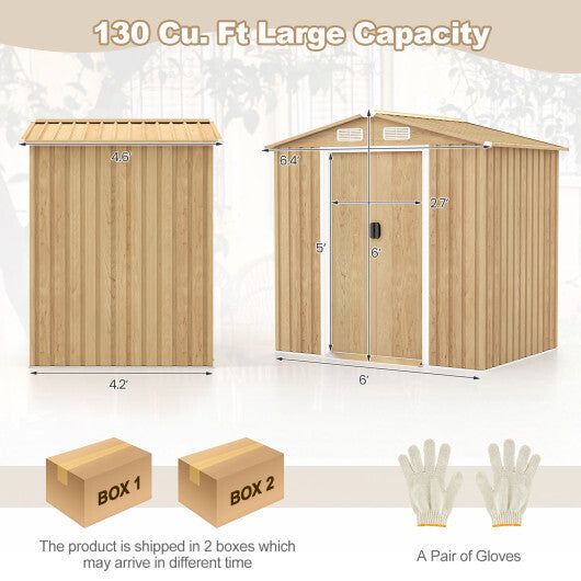 Weather Resistant Galvanized Steel Shed with Tilted Roof for Backyard Garden Patio Lawn-Natural - Color: Natural