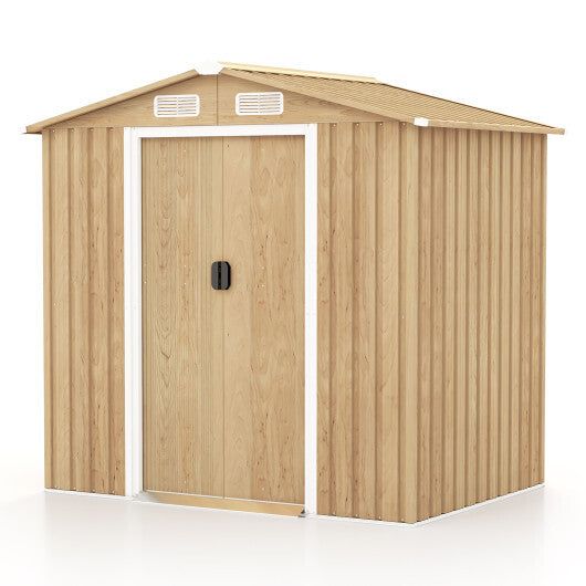 Weather Resistant Galvanized Steel Shed with Tilted Roof for Backyard Garden Patio Lawn-Natural - Color: Natural