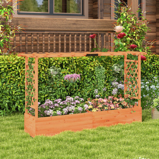 Raised Garden Bed Planter Box with Lattice Trellis Drainage Holes - Color: Orange