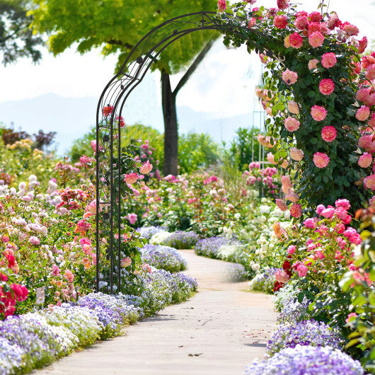 Garden Arch Arbor Trellis for Climbing Plants Roses Vines-Black - Color: Black