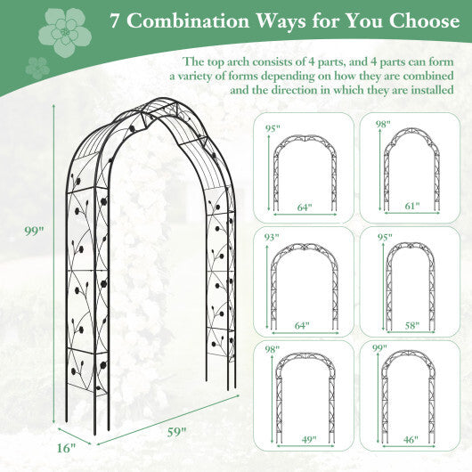 Garden Arch Arbor Trellis for Climbing Plants Roses Vines-Black - Color: Black