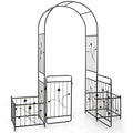 87 Inches Garden Arbor with Lockable Gate Side Planters-Black