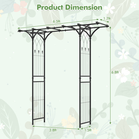 6.8 Feet Garden Arbor with Trellises for Climbing Plant Vine Rose - Color: Black