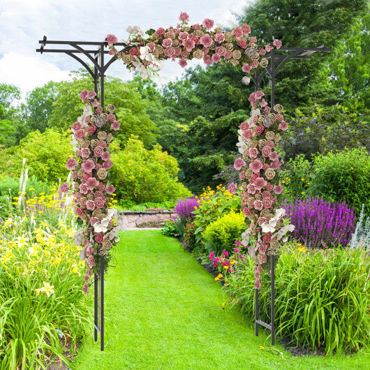 6.8 Feet Garden Arbor with Trellises for Climbing Plant Vine Rose - Color: Black