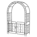 Garden Arbor with Gate with Multiple Side Crossbars and 4 Sharp Ground Stakes-Black - Color: Black