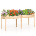 Fir Wood Outdoor Raised Garden Bed with Divider Panel and Drainage Holes-Natural - Color: Natural
