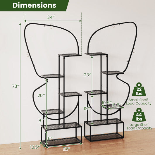6-Tier Metal Plant Stand Ladder Display Rack with Hanging Hooks-Black - Color: Black