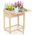 Wooden Raised Garden Bed with Legs and Foldable Side Table - Color: Natural