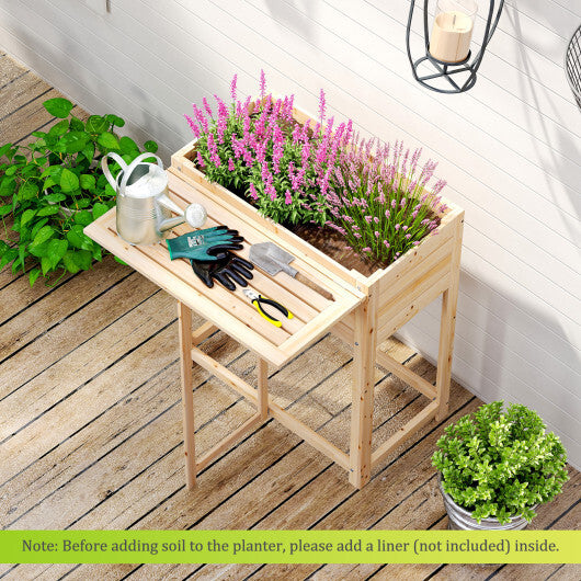 Wooden Raised Garden Bed with Legs and Foldable Side Table - Color: Natural