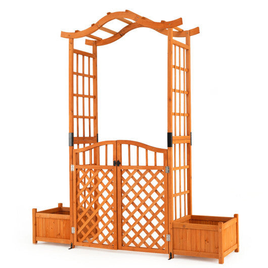 83" Garden Arbor with Gate and 2 Planter Boxes-Yellow - Color: Yellow