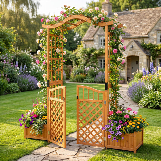 83" Garden Arbor with Gate and 2 Planter Boxes-Yellow - Color: Yellow