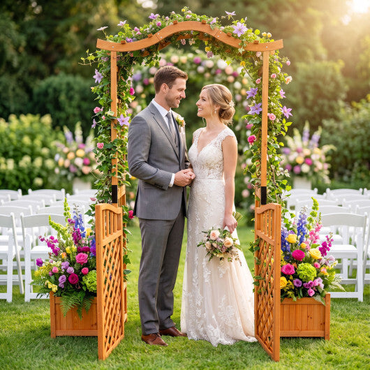 83" Garden Arbor with Gate and 2 Planter Boxes-Yellow - Color: Yellow