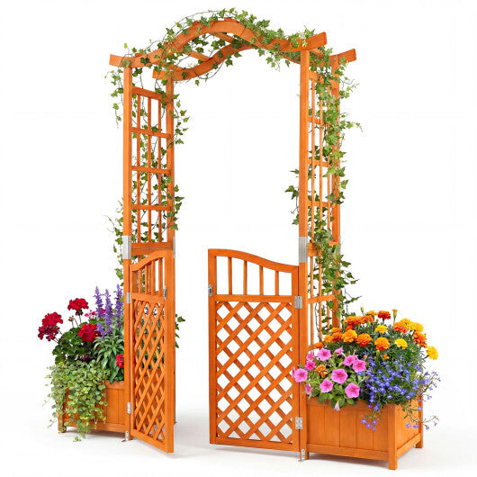 83" Garden Arbor with Gate and 2 Planter Boxes-Yellow - Color: Yellow