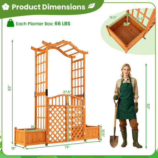 83" Garden Arbor with Gate and 2 Planter Boxes-Yellow - Color: Yellow