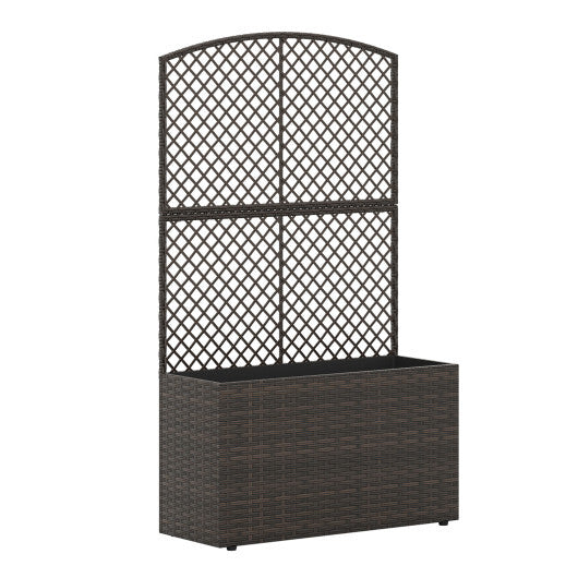 49 Inch Raised Garden Bed with Trellis and Wicker Planter Box-Brown