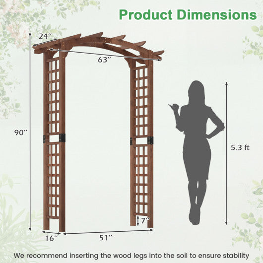 7.5 Ft Garden Arch Wooden Arbor Outdoor Wood Trellis for Climbing Plants-Rustic Brown - Color: Rustic Brown - Size: 7.5 FT