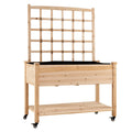 Wooden Mobile Raised Garden Bed on Wheels with Trellis-Natural - Color: Natural