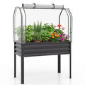 Galvanized Raised Garden Bed with Legs and Greenhouse Cover for Vegetable Flower-Black - Color: Black