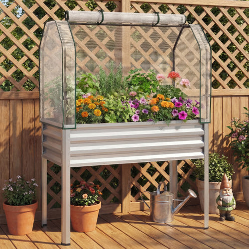 2 Pieces Galvanized Raised Garden Bed with Legs and Greenhouse Cover for Vegetable Flower-Silver - Color: Silver