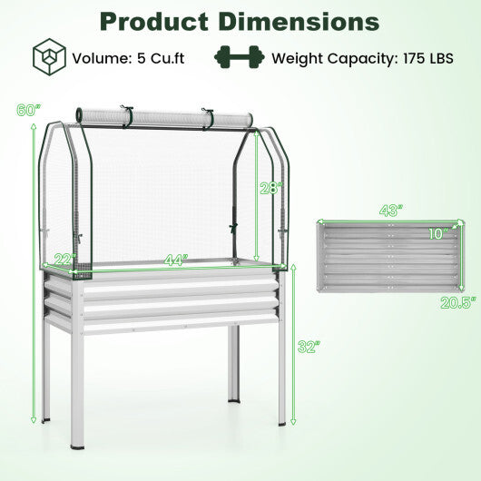 2 Pieces Galvanized Raised Garden Bed with Legs and Greenhouse Cover for Vegetable Flower-Silver - Color: Silver