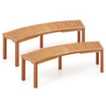 Outdoor Curved Acacia Wood Fire Pit Bench with Slatted Seat-Set of 2 - Color: Natural