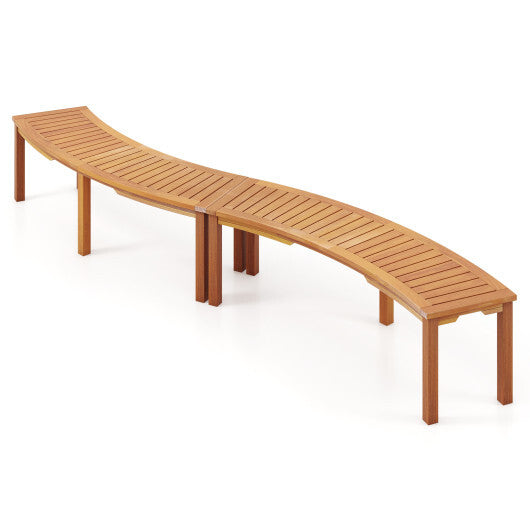 Outdoor Curved Acacia Wood Fire Pit Bench with Slatted Seat-Set of 2 - Color: Natural