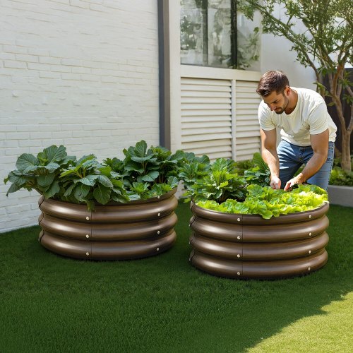 Metal Raised Garden Bed, 3 Pcs 2 x 2 x 1 ft Outdoor Galvanized Planter Garden Box, Open Bottom Design, Large Planter Raised Bed for Growing Vegetables, Flowers, Herbs, Succulents, Wood Grain
