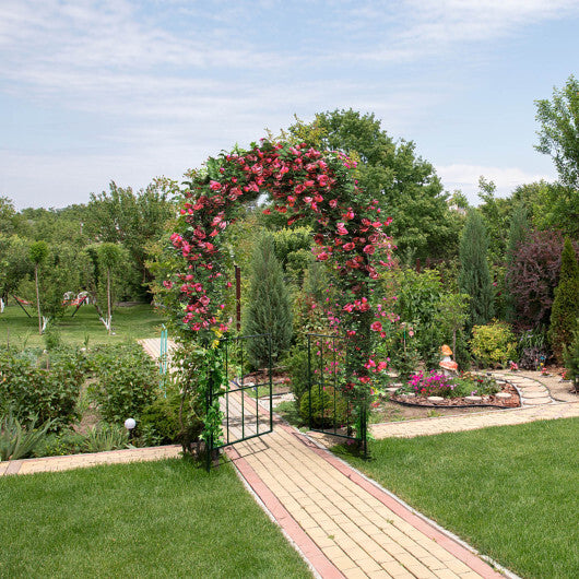 Garden Arch Arbor Trellis with Gate Patio Plant Stand Archway-Black - Color: Black