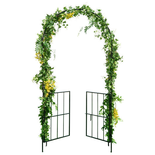 Garden Arch Arbor Trellis with Gate Patio Plant Stand Archway-Black - Color: Black