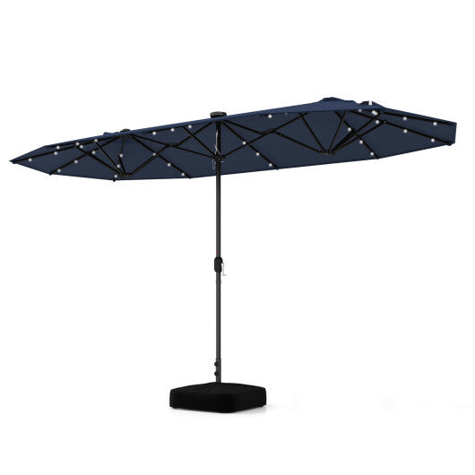 13FT Double-sided Patio Umbrella with Solar Lights for Garden Pool Backyard-Navy - Color: Navy - Size: 13 ft