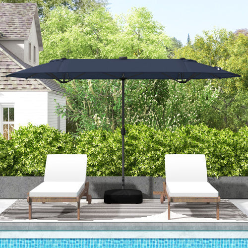 13FT Double-sided Patio Umbrella with Solar Lights for Garden Pool Backyard-Navy - Color: Navy
