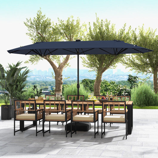 13FT Double-sided Patio Umbrella with Solar Lights for Garden Pool Backyard-Navy - Color: Navy - Size: 13 ft