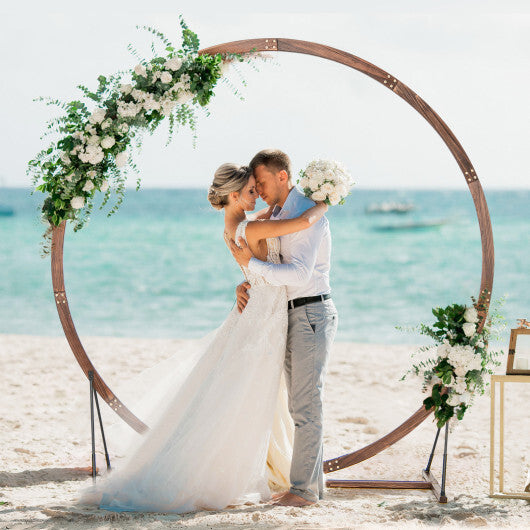 Wooden Wedding Arch Solid Wood Arbor Backdrop Stand for Wedding Ceremony-Round - Color: Brown