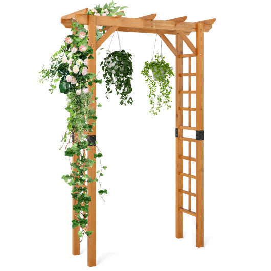 7/7.5 Feet Garden Arch Wooden Arbor Outdoor Wood Trellis for Climbing Plants-7 FT - Color: Yellow - Size: 7 ft