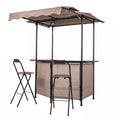 3-Piece Patio Bar Set Outdoor Grill Gazebo and 2 Folding Bar Stools-Brown - Color: Brown