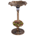 Standing Pedestal Birdbath and Feeder Combo with Lotus Leaf Bowl-Bronze - Color: Bronze