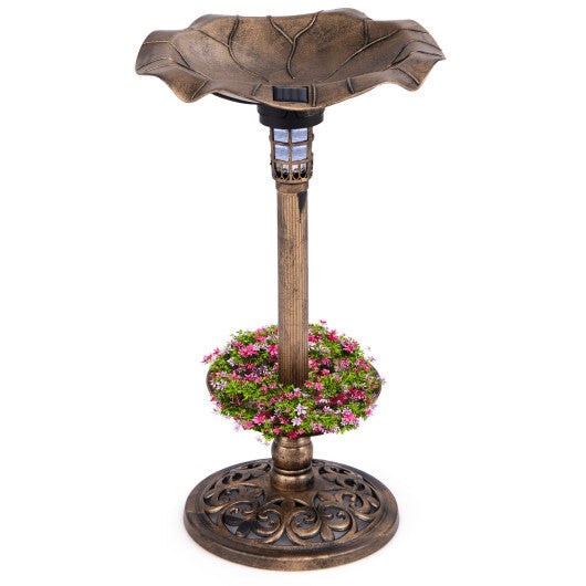 Standing Pedestal Birdbath and Feeder Combo with Lotus Leaf Bowl-Bronze - Color: Bronze