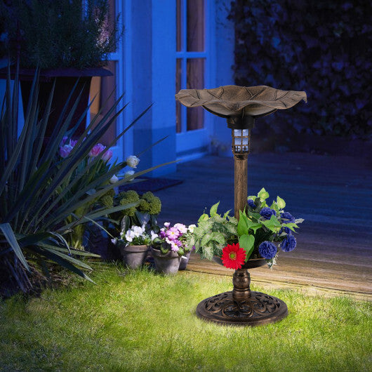Standing Pedestal Birdbath and Feeder Combo with Lotus Leaf Bowl-Bronze - Color: Bronze