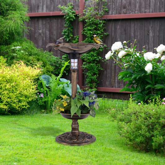 Standing Pedestal Birdbath and Feeder Combo with Lotus Leaf Bowl-Bronze - Color: Bronze