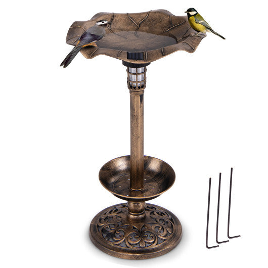Standing Pedestal Birdbath and Feeder Combo with Lotus Leaf Bowl-Bronze - Color: Bronze
