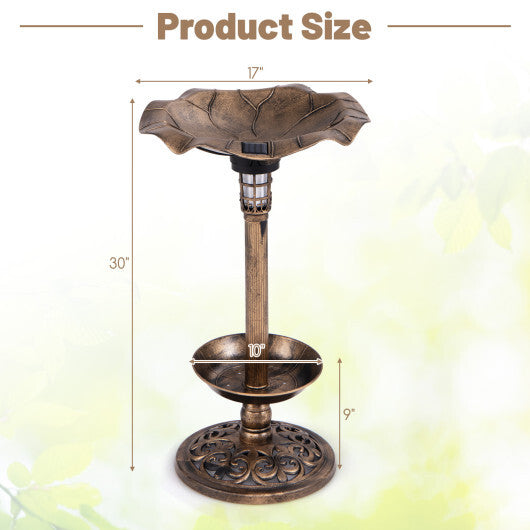 Standing Pedestal Birdbath and Feeder Combo with Lotus Leaf Bowl-Bronze - Color: Bronze